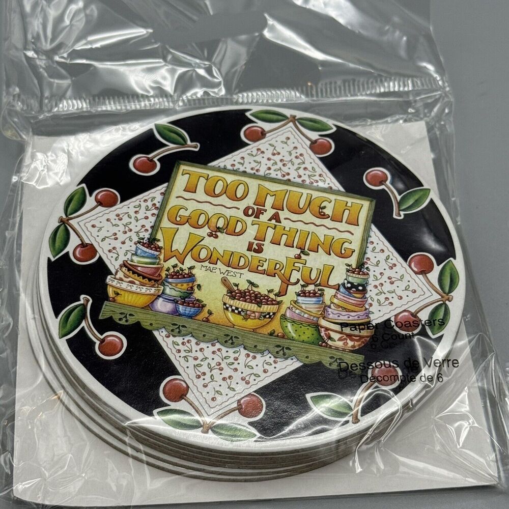 Mary Engelbreit Too Much Of A Good Thing Is Wonderful Cherries 6 Paper Coasters
